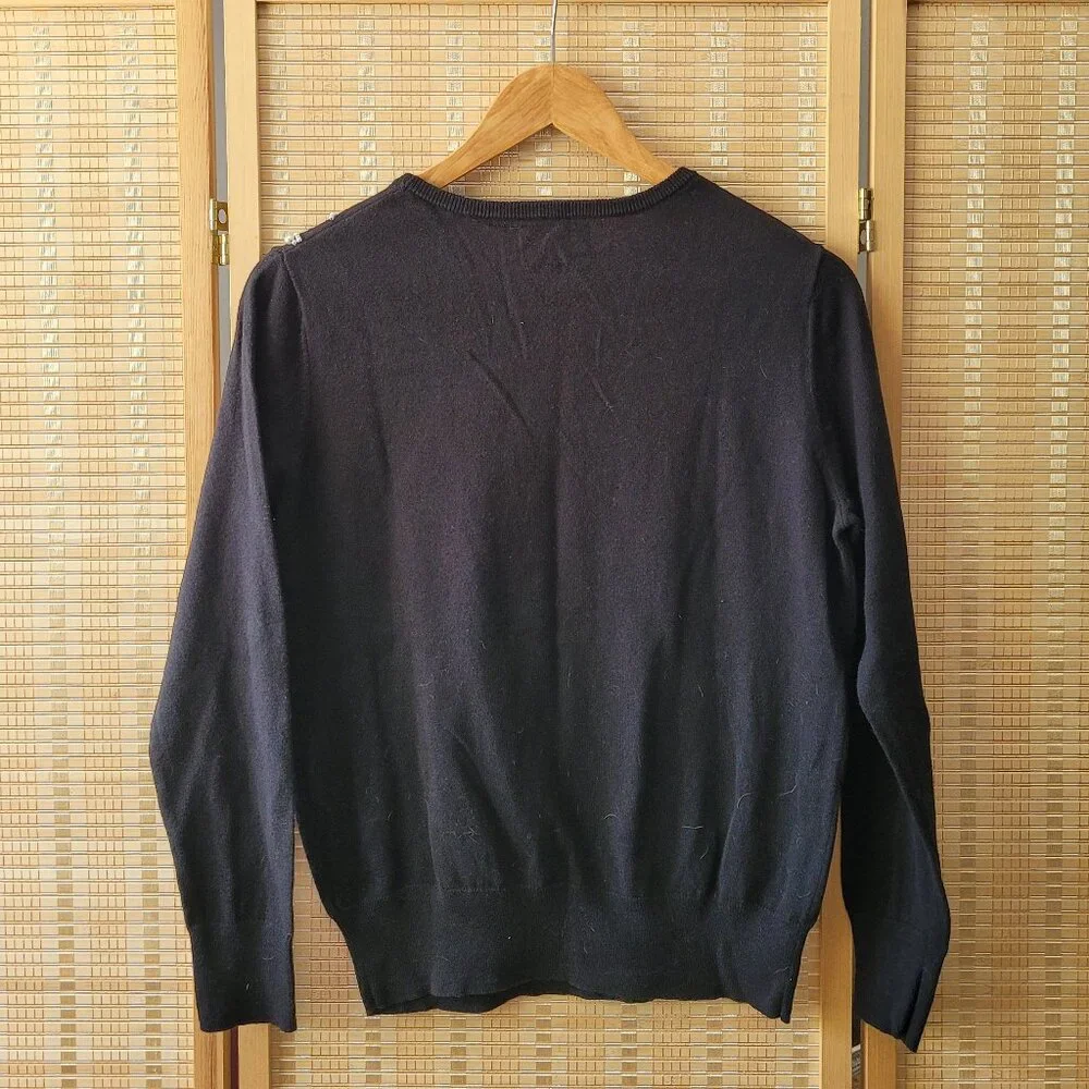 ANTHROPOLOGIE Field Flower Black Cashmere Blend Sweater Pearl Enhancement - Picture 2 of 3